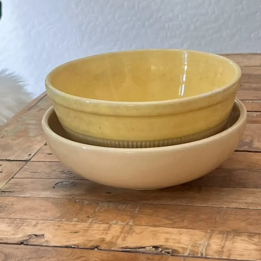 Antique Primitive Yellow Ware and Shenango China Mixing Bowl Set Farmhouse